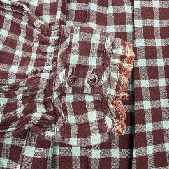 Ulla Johnson Elm Plaid Ruffle Mini Dress Size 8 Burgundy Check Long Sleeve - Picture 8 of 13